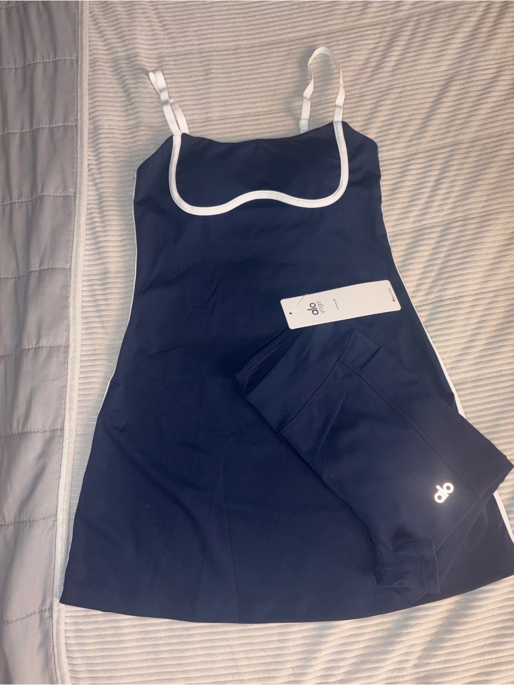 ALO Yoga Navy Slip Dress with White Piping